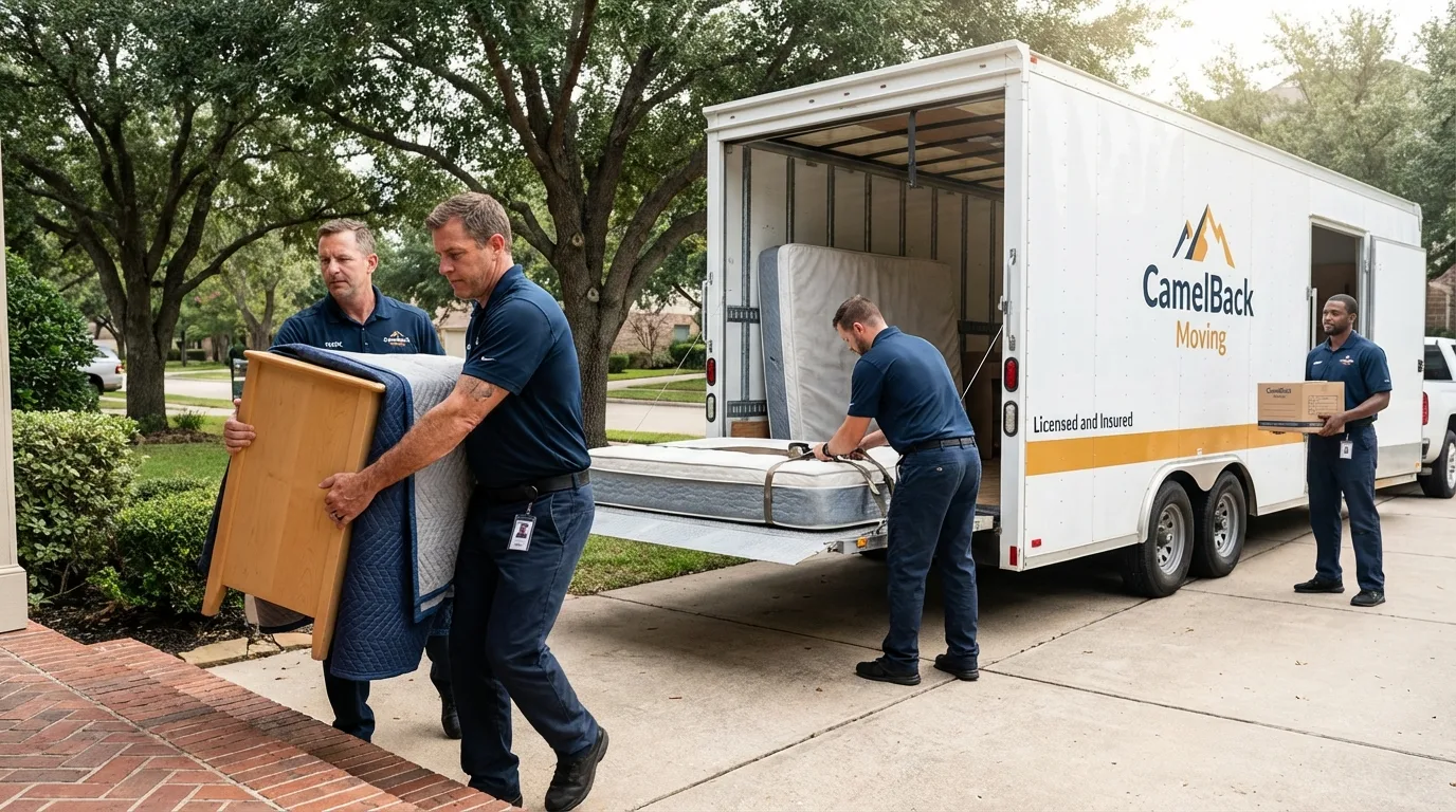 Crew loading residential truck for cross-state move from Radford, VA